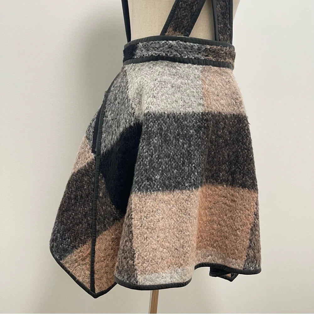 RARE 2010 3.1 Phillip Lim Trapezoid Leather Binding Brown Plaid Skirt Size 6 - Picture 4 of 15